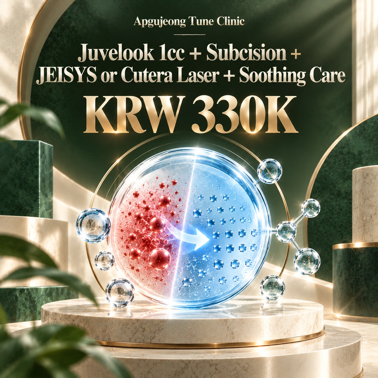 Juvelook 1cc + Subcision + JEISYS or Cutera Laser + Soothing Care