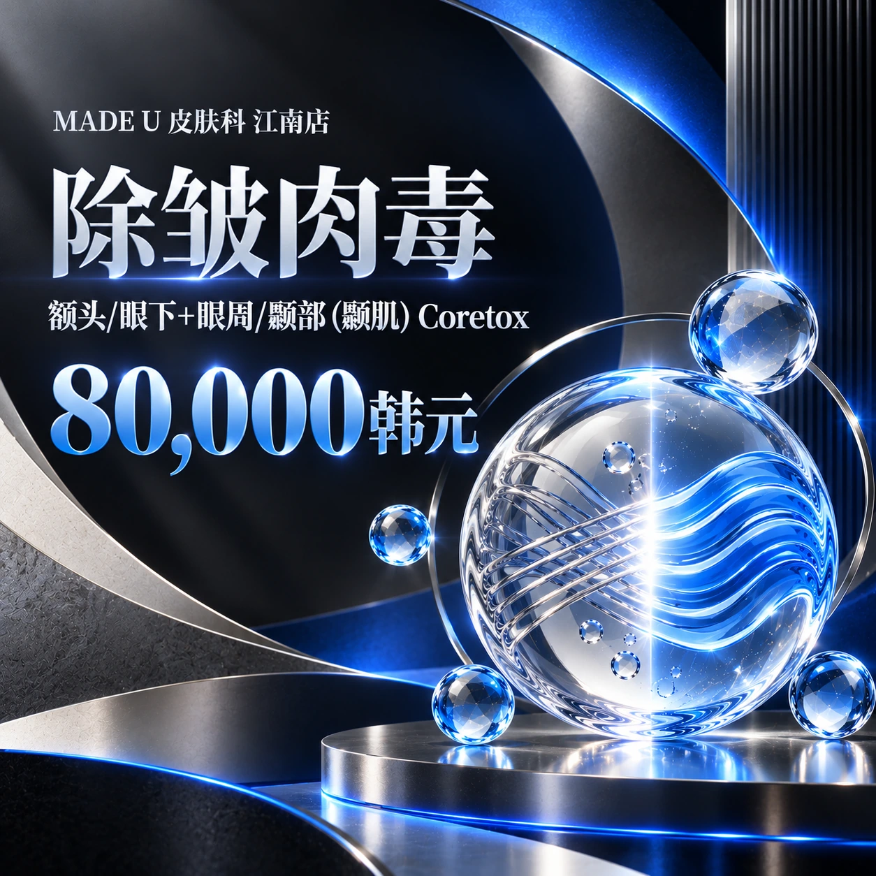 除皱肉毒 额头/眼下+眼周/颞部(颞肌) Coretox