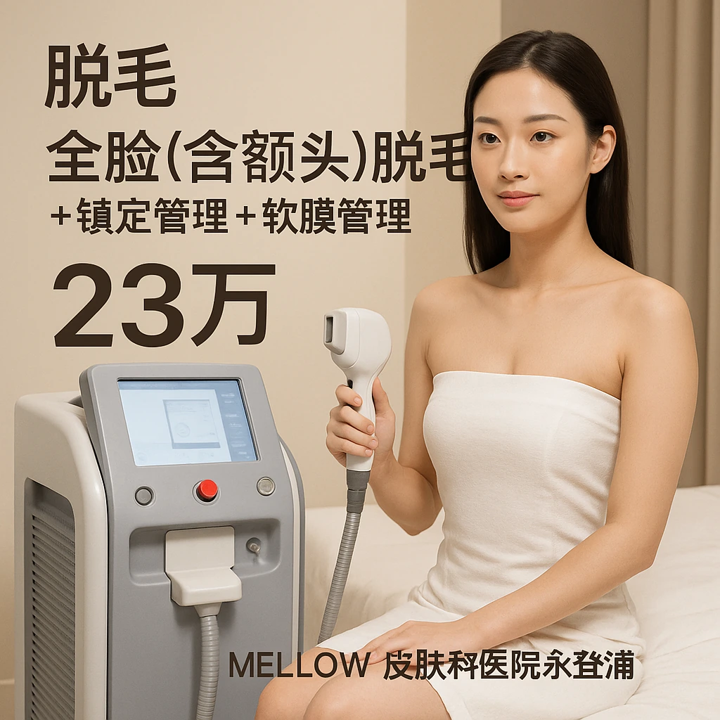 全脸(含额头)脱毛 + 镇定管理 + 软膜管理